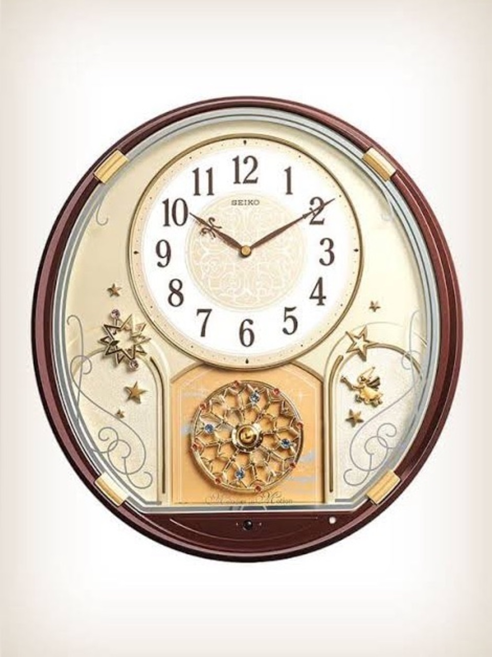 Seiko Brown, Cream and Gold Musical Motion Wall Clock